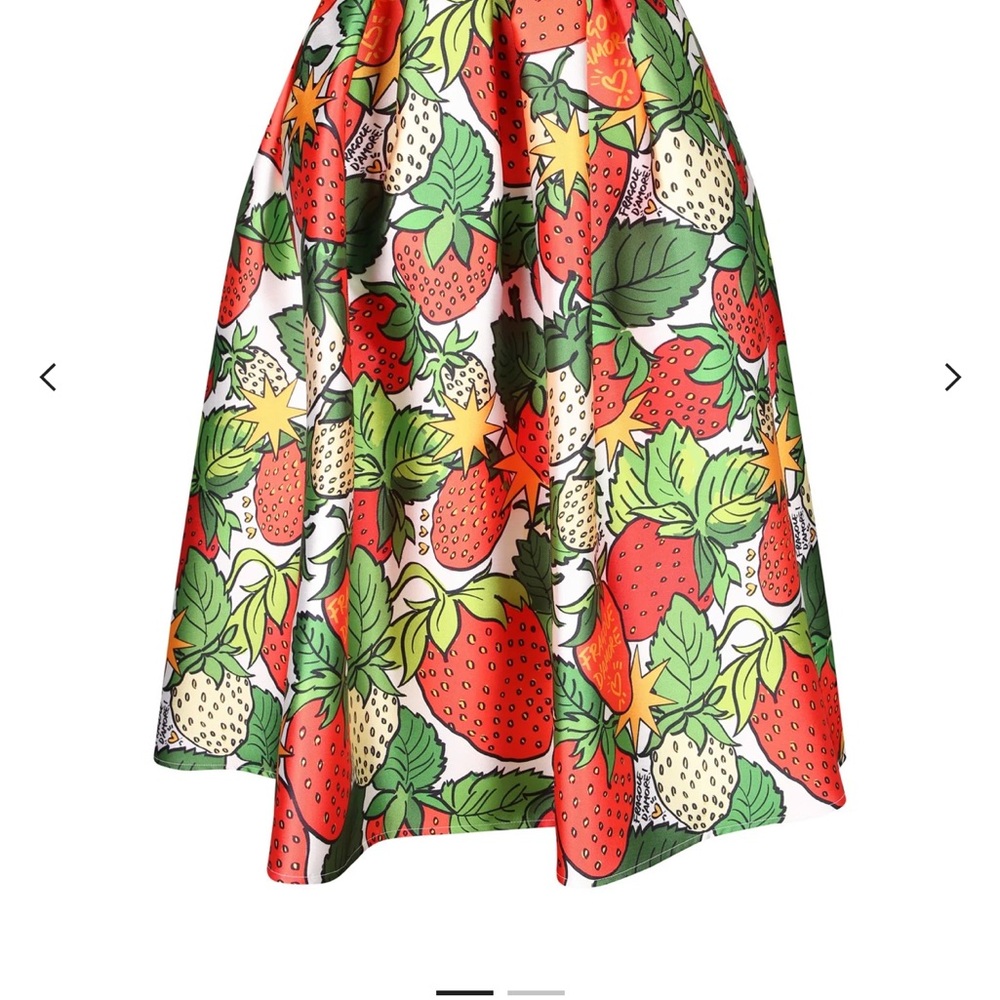 Vibrant Strawberry-Print Circle Skirt - Red & Green
